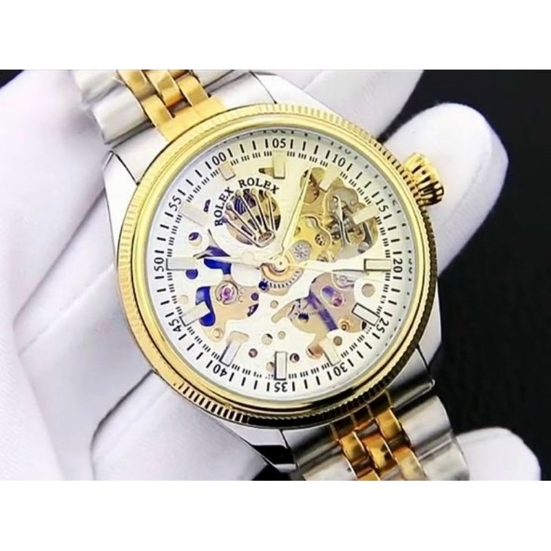 Đồng hồ nam Rolex automatic chạy cơ dây kim loại đúc lịch lãm