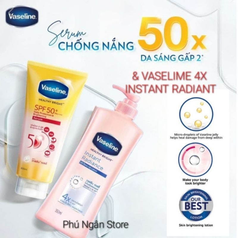 Cặp sữa dưỡng thể Vaseline 50x và Vaseline 4x Thái Lan dưỡng trắng da ngày và đêm