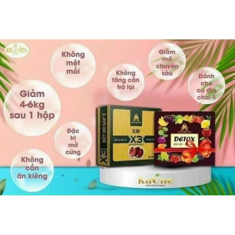 GIẢM CÂN SLIM X3 ĐÔNG Y MỘC LINH hộp 30 viên Tặng ngay  Detox đốt mỡ ban đêm