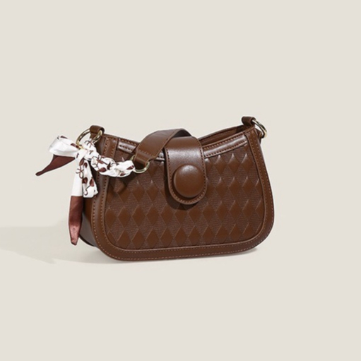 Túi đeo chéo đeo vai có 2 dây, khóa tròn họa tiết vân thoi tặng kèm khăn lụa SL79