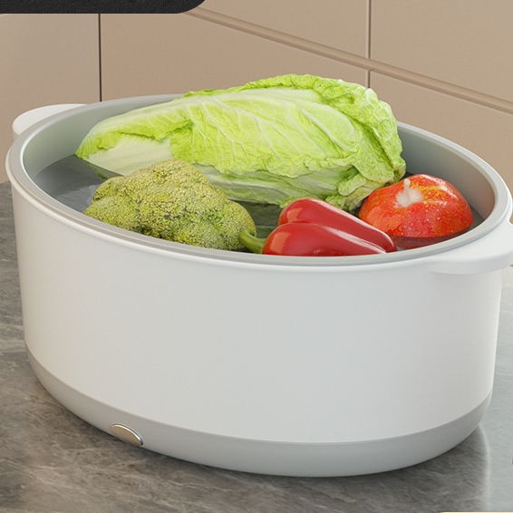 MÁY Rung Sonic, Rổ Rửa Rau Rổ Rổ Xả Rau Quả Hai Lớp Tự Động Chống Trượt Di Động