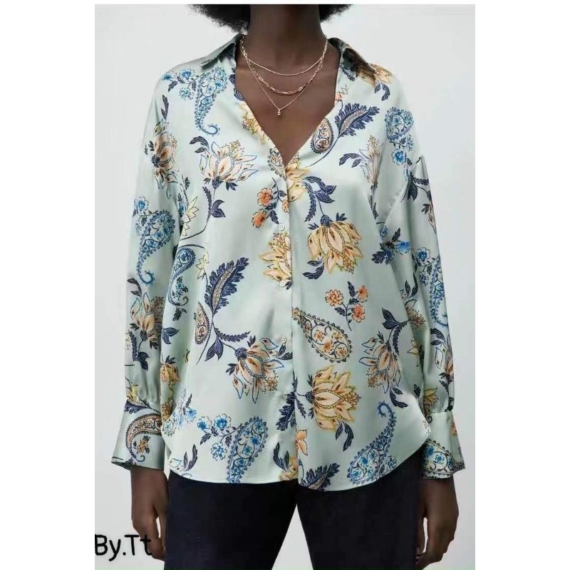 Áo sơmi lụa hoa lá hàng QCL1