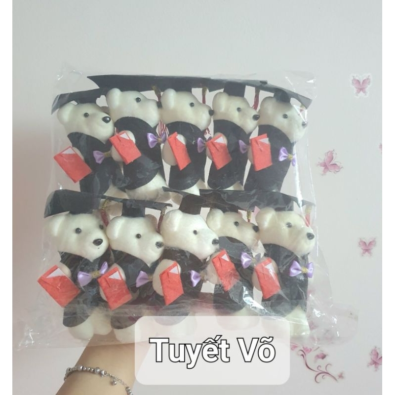 GẤU XỐP TỐT NGHIỆP CỬ NHÂN BÓ HOA SIZE 14CM TÚI 10 CON