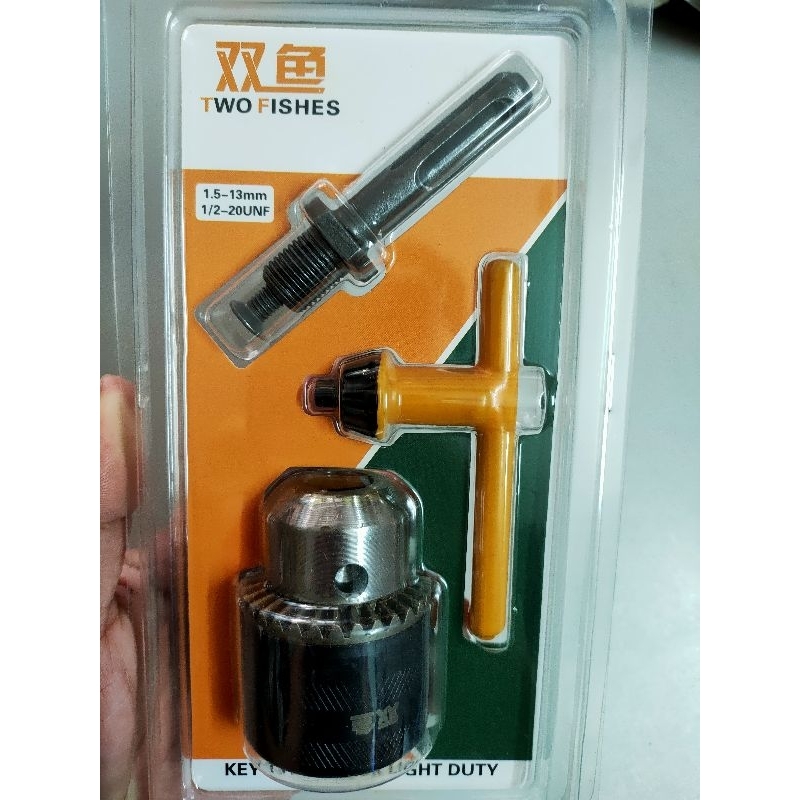 Đầu chuyển 1.5-13mm đầu kẹp mũi khoan, Đầu khoan bộ 3 món hiệu TWO FISHES chính hãng