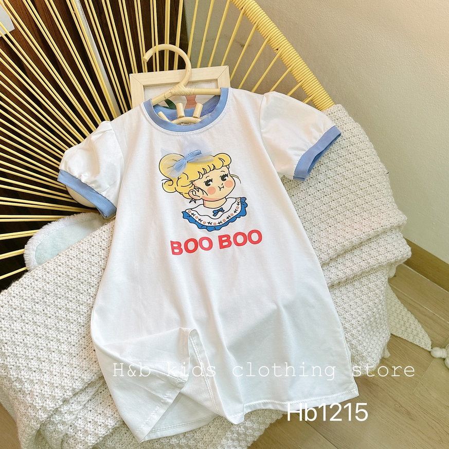 Váy Cotton Suông Cho Bé Gái WOWKIDS Tay Bồng Họa Tiết Hoạt Hình Từ 10-22kg