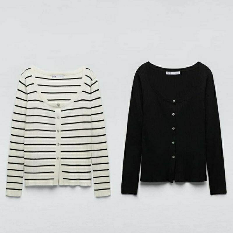 Có sẵn áo len cardigan zara kẻ size m newtag auth