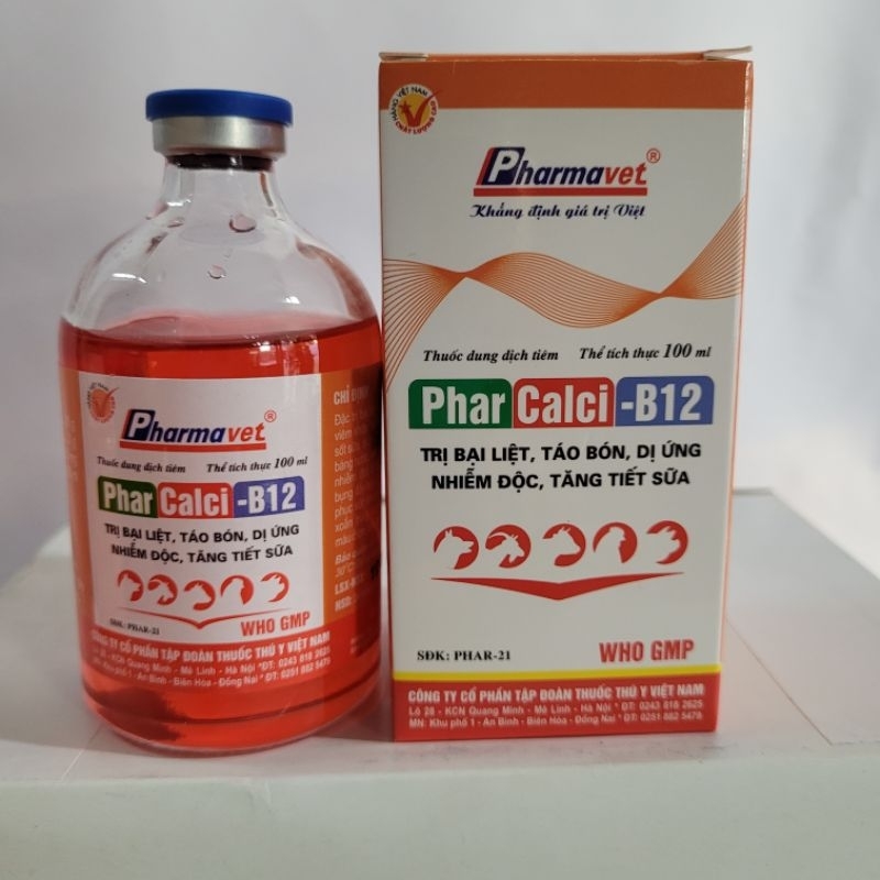 1chai Phar Canxi B12 dùng tốt cho chó, mèo, lợn, gà giúp chắc xương, chống b.ại l.iệt