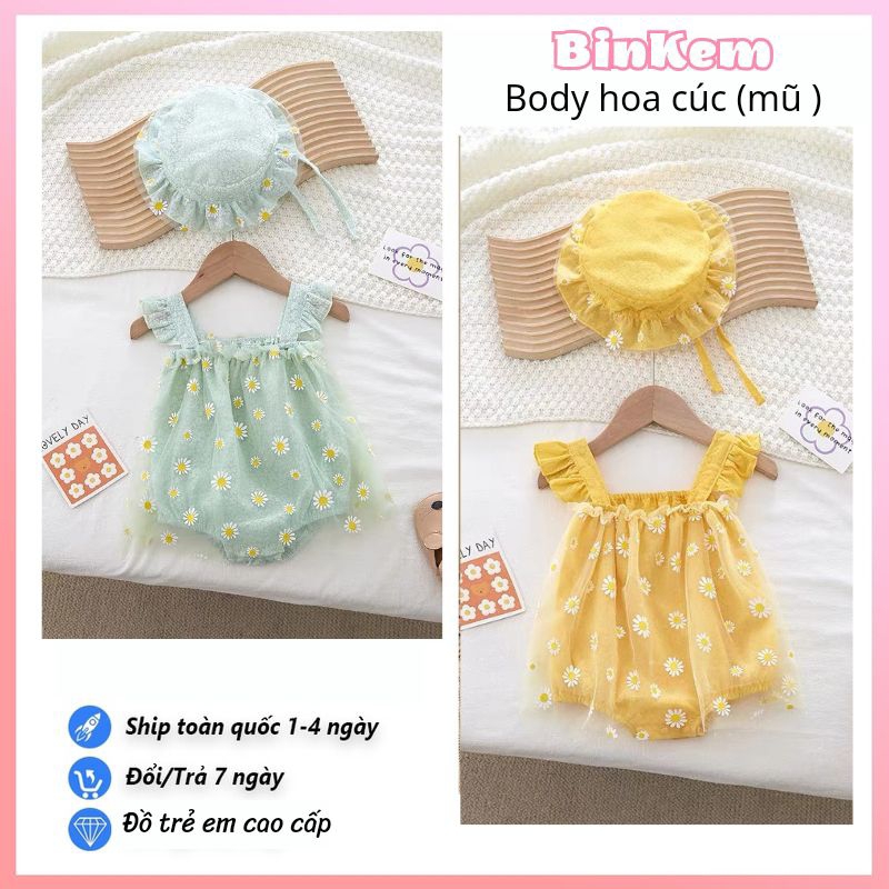 Bodysuit/ body chip tặng Kèm Mũ xinh xắn cho bé