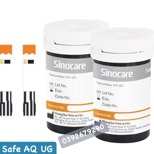 Mẫu mới que thử Axit Uric cho máy Sinocare Safe AQ UG hộp 50 que, Tặng 50 kim chích máu