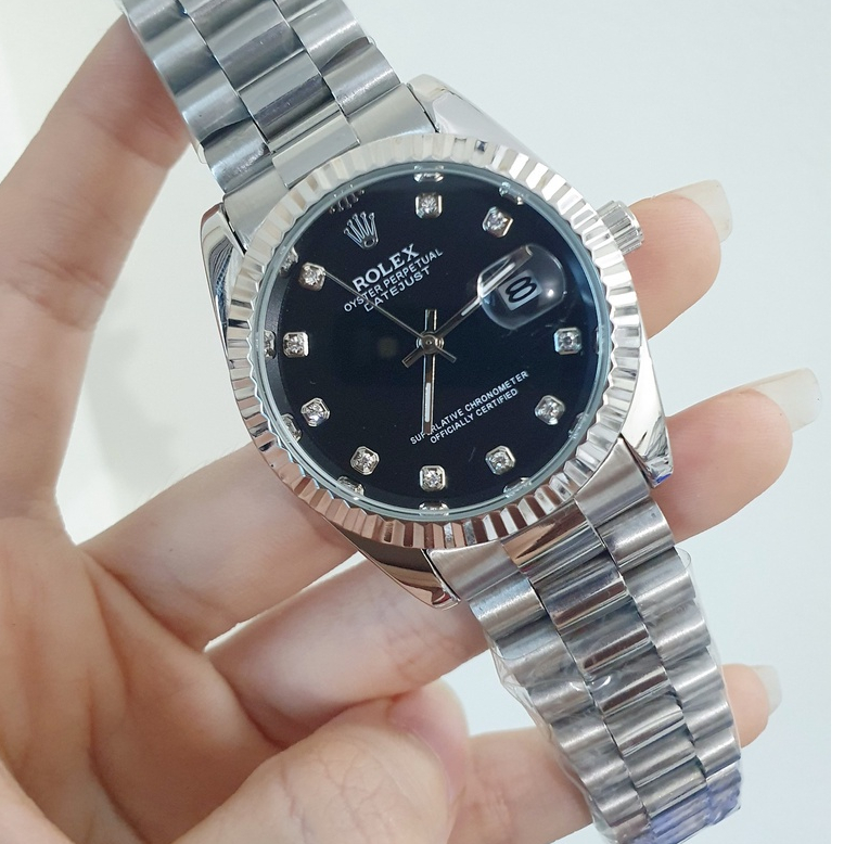 Đồng hồ đeo tay Rolex viền trơn kẻ sọc sang trọng đẳng cấp, Đồng hồ nam dây thép đúc đặc nguyên khối mạ không gỉ | BigBuy360 - bigbuy360.vn
