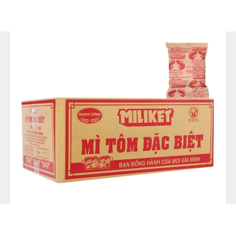 MÌ GÓI MILIKET 2 TÔM GIẤY VÀNG THÙNG 100 GÓI X 65G