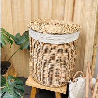Sọt mây đựng đồ giặt có nắp tròn