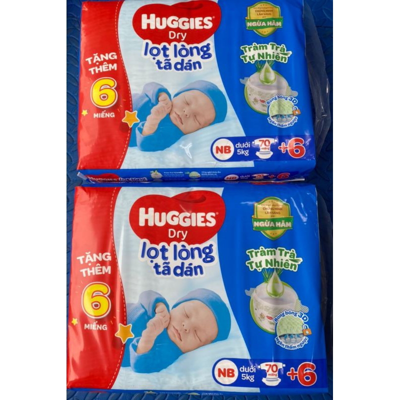 Bỉm - Tã dán sơ sinh Huggies mẫu mới size NB - 70 +6 miếng (Cho bé dưới 5kg)