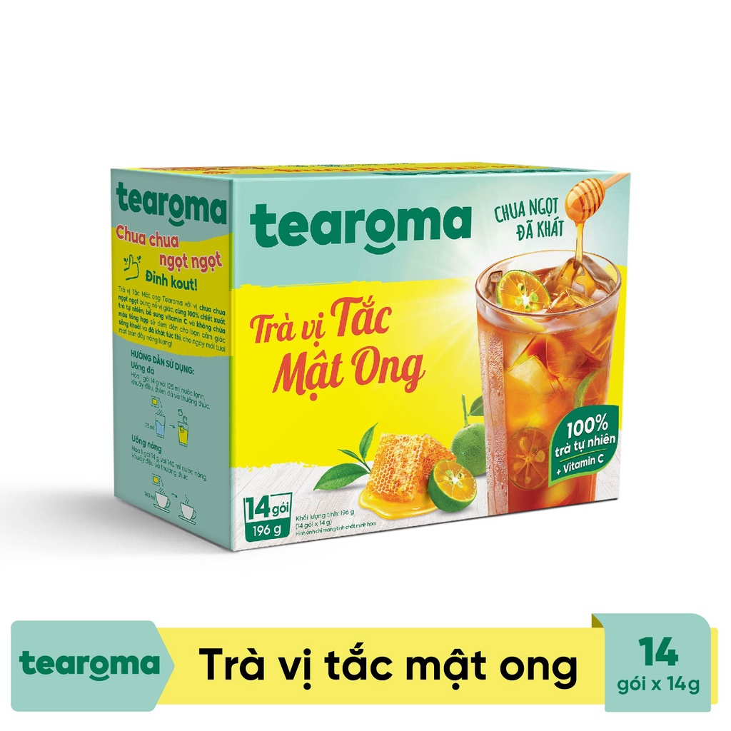 [Mua 3 tặng 1] Trà Tearoma hòa tan vị Tắc mật ong hộp 196g (14 gói x 14g)