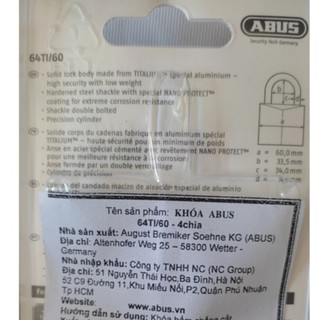 Ổ KHÓA SIÊU NHẸ ABUS TITALIUM 64TI