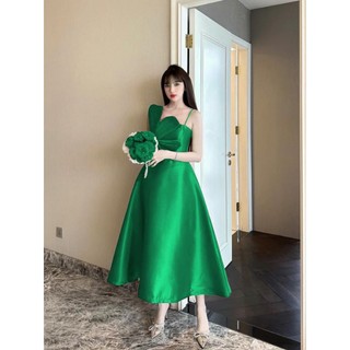 (Lucky Dress)Váy thiết kế cao cấp hai dây phối hoa 5 cánh váy dài chữ A gam màu đen,trắng,vàng đi tiệc,...mochouse83