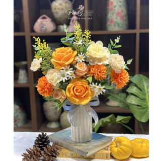 Bình hoa giả chất lụa trang trí đẹp chậu ngẫu nhiên PKND FLOWERS & DECOR