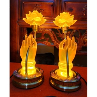 Đôi đèn thờ lưu ly tay phật liên hoa 30 cm - đèn thờ cao cấp