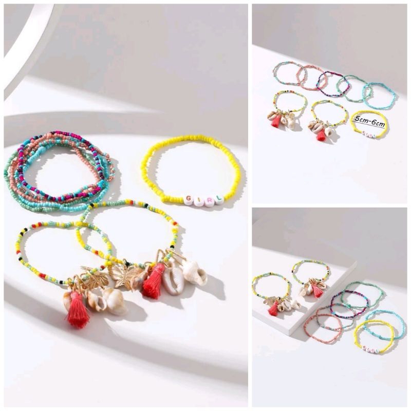 🦀SET 7 VÒNG TAY ĐÍNH CƯỜM PHỐI VỎ ỐC ĐI BIỂN-TẶNG KÈM TÚI RÚT