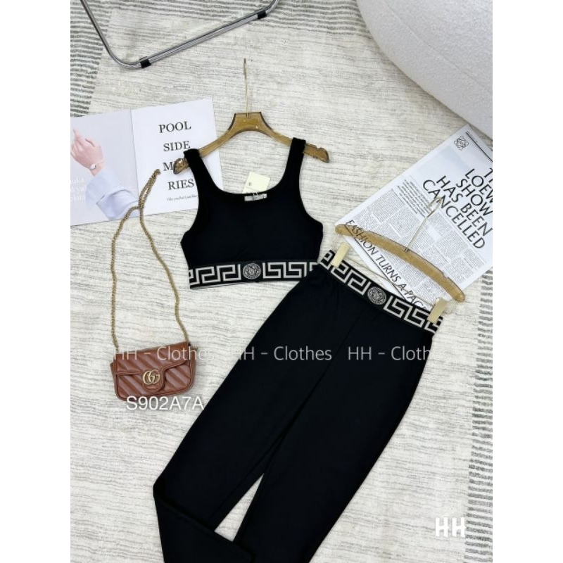 Đồ Bộ Thể Thao Nữ ,Set Áo Croptop 2 Dây Kết Hợp Quần Tregging Dài Ôm Viền Cá Tính