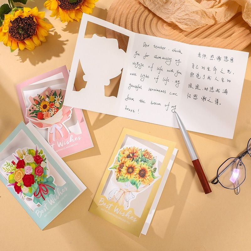 🌸 Thiệp hoa 2 lớp chúc mừng ngày phụ nữ, thầy cô cha mẹ bạn gái hoa hồng, thiệp chúc phúc lễ hội tiệc 8/3 20/10 20/11