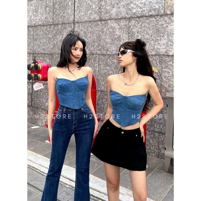 Áo Ống Jean Kiểu Cúp Ngực MIRA.CLOSET Dáng Ôm Body, Phòng Cách Cá Tính Sang Chảnh A5592