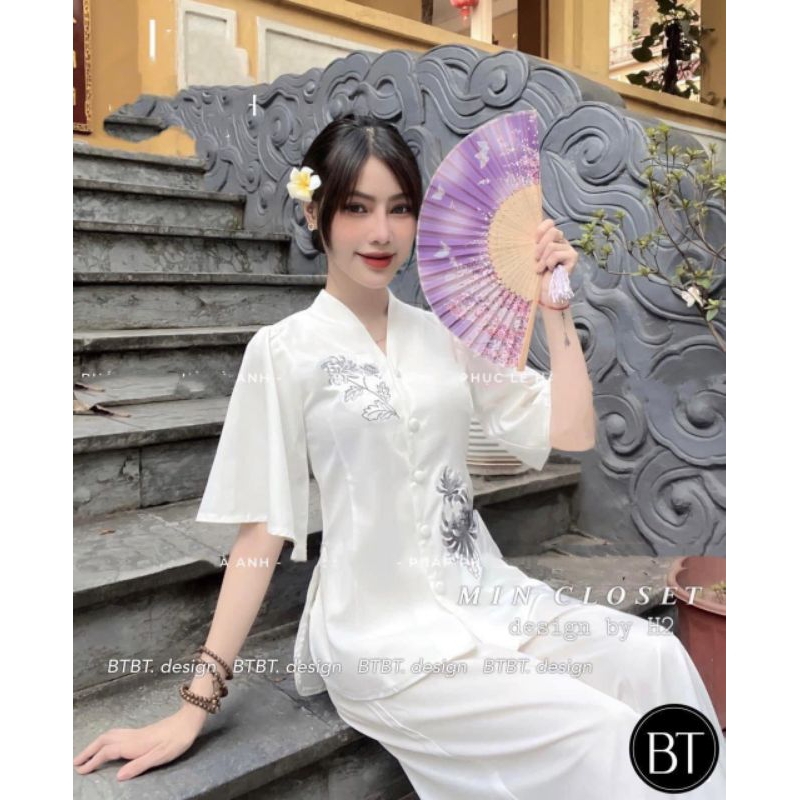 Bộ Lam đi chùa tay loe chất tuyết nhung