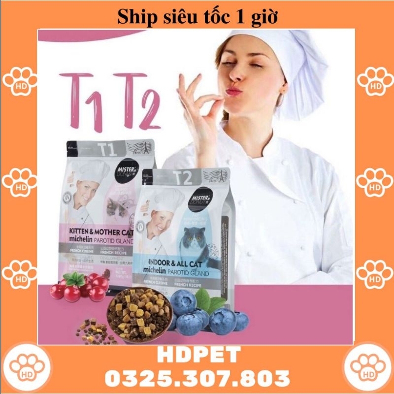 (9kg) (Hỏa tốc 1h)Hạt Mister Donut T1 và T2 cho mèo con và mèo trưởng thành tải 9kg
