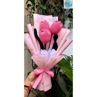 Bó hoa Tulip len 3 bông xinh xắn+ bó theo yêu cầu+hàng sẵn tại TPHCM