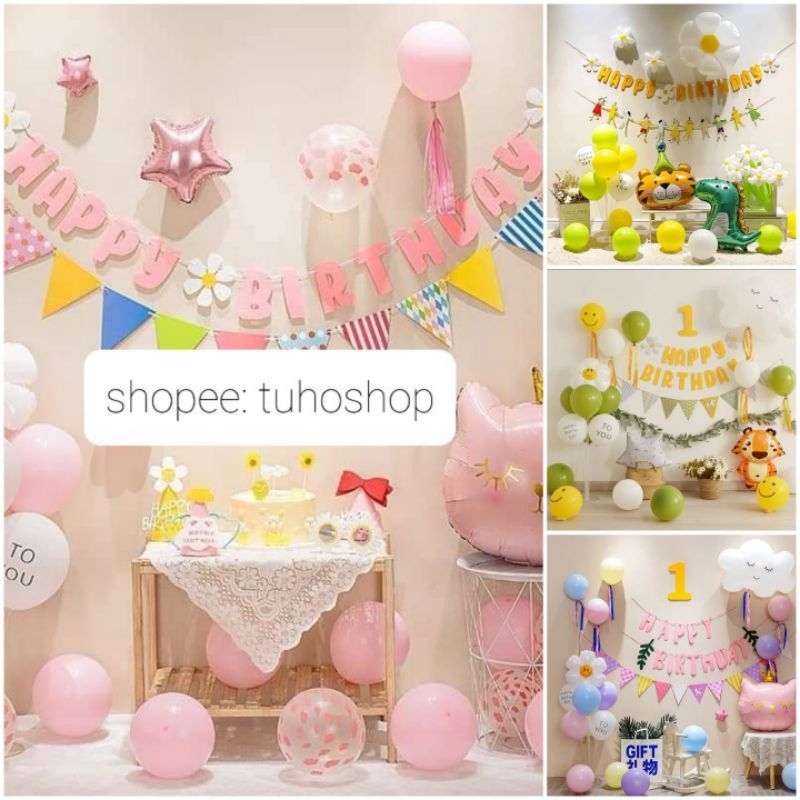 Dây chữ Happy birthday dạ mẫu Hàn Quốc trang trí sinh nhật