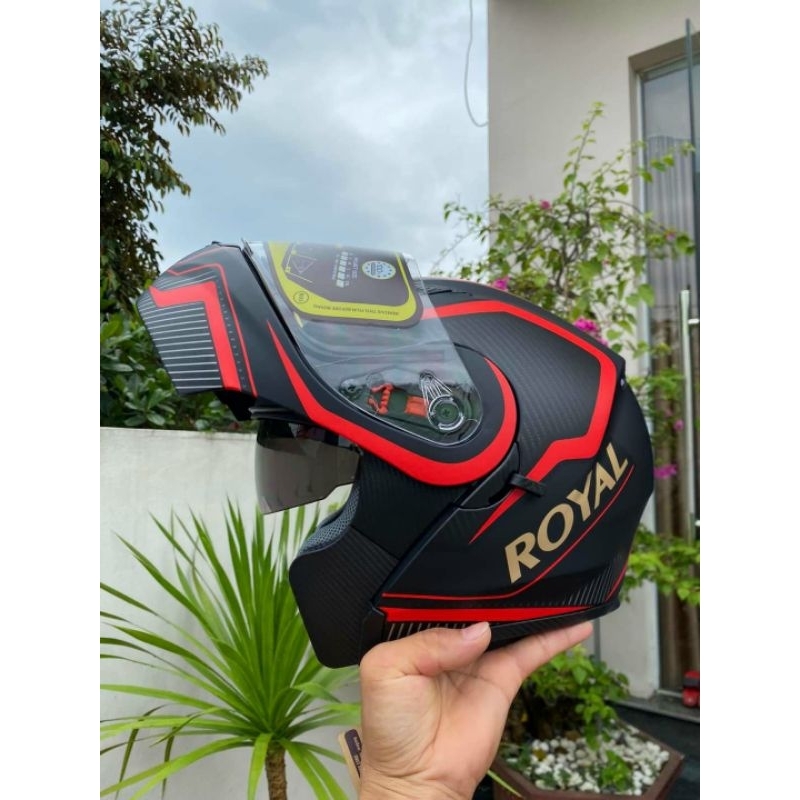 Mũ bảo hiểm royal 179 lật hàm tem đỏ đen_ mũ bảo hiểm fullface lật hàm