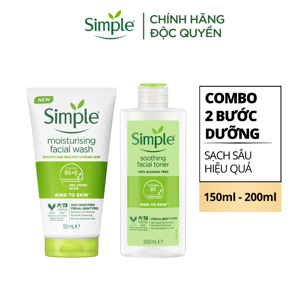 Combo Simple Sữa rửa mặt 150ml + Nước hoa hồng 200ml 