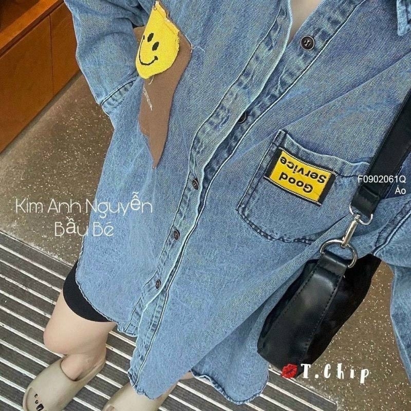 Áo sơ mi jean tay dài hình xinh xắn