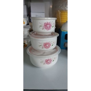 Bộ 3 thố gốm tráng men.