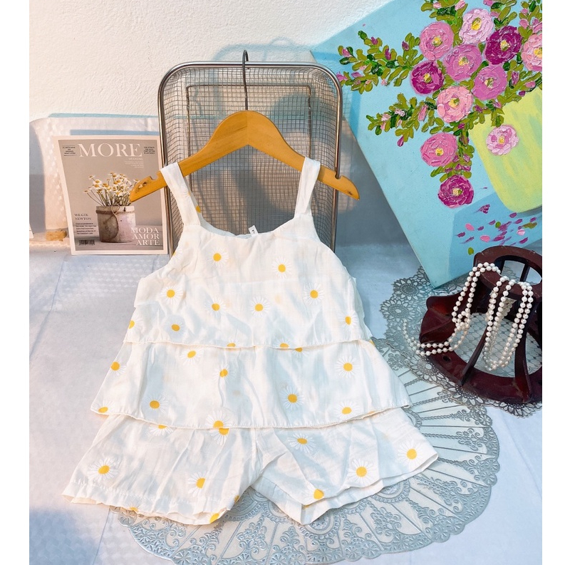 Bộ 2 dây bé gái chất liệu đũi hoa cúc hàn quốc siêu mát 6-17kg, bộ đũi 2 dây bé gái
