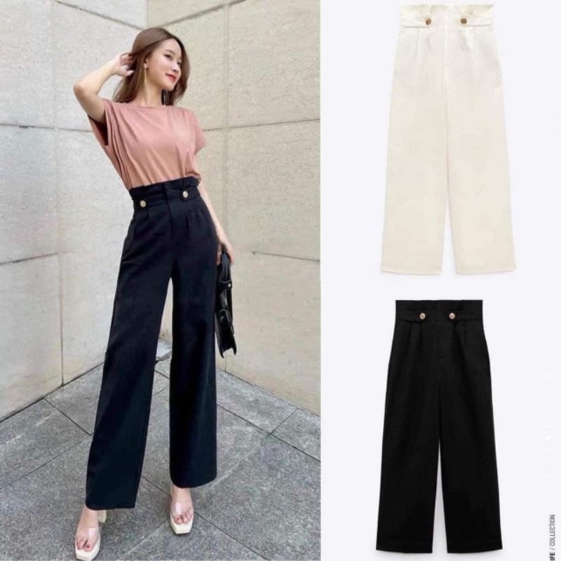 Quần ống sớ cạp cao Zara Authentic
