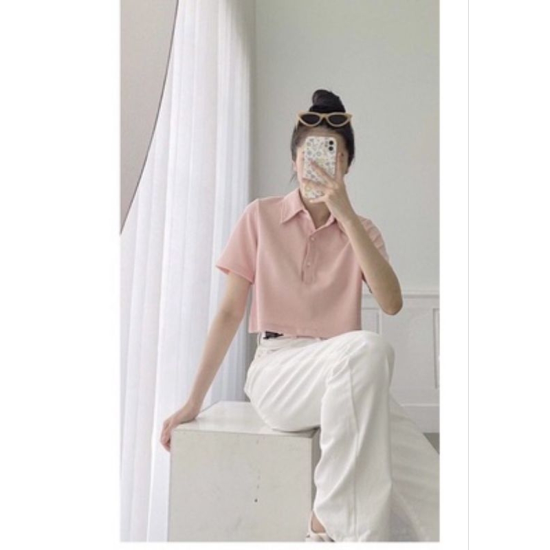 Áo polo croptop trắng zara xuất dư siêu xịn