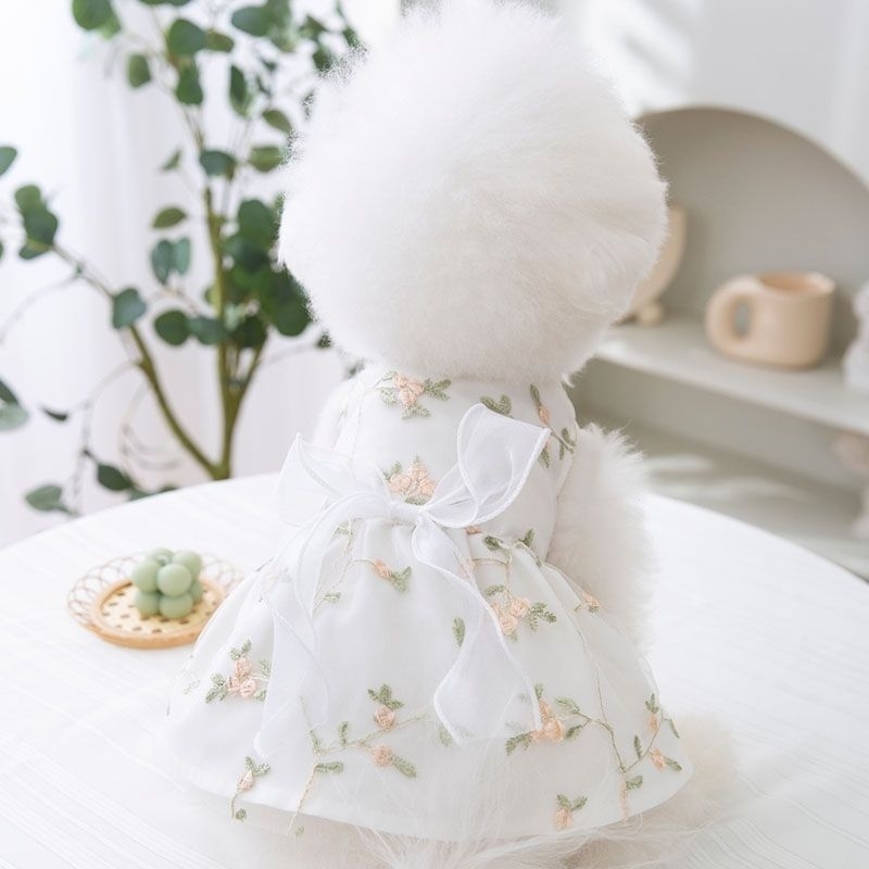 Đầm Váy Công Chúa Váy Cưới Chó Mèo Thú Cưng Thêu Hoa Lá Đính Nơ Xuân Hè