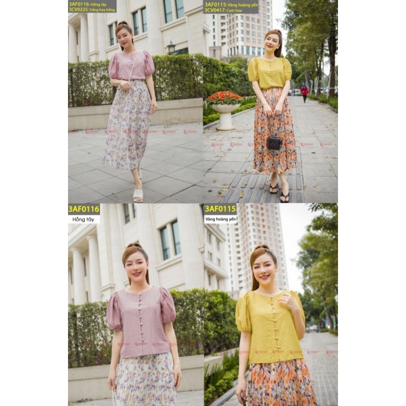 Áo Thô Cổ Tròn Tay Phồng CARDINA- Outfit trẻ hoá xinh tươi xuống phố