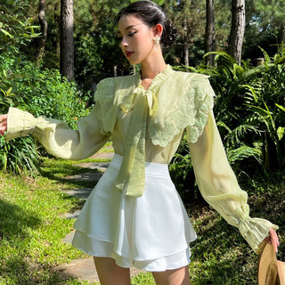 Quần shorts lụa kiểu nữ hai tầng dáng xòe tiểu thư, nữ tính màu trắng & đen đi tiệc, đi chơi, đi biển - Frill shorts