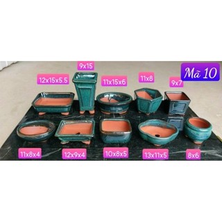 Set 10 chậu bonsai mini men xanh hoả biến gốm bát tràng