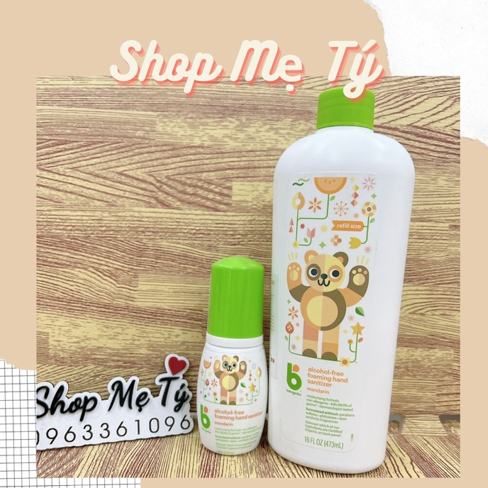 Nước rửa tay khô Babyganics 100% hữu cơ an toàn cho mẹ và bé chai vòi tạo bọt 50ml và chai refill 473ml