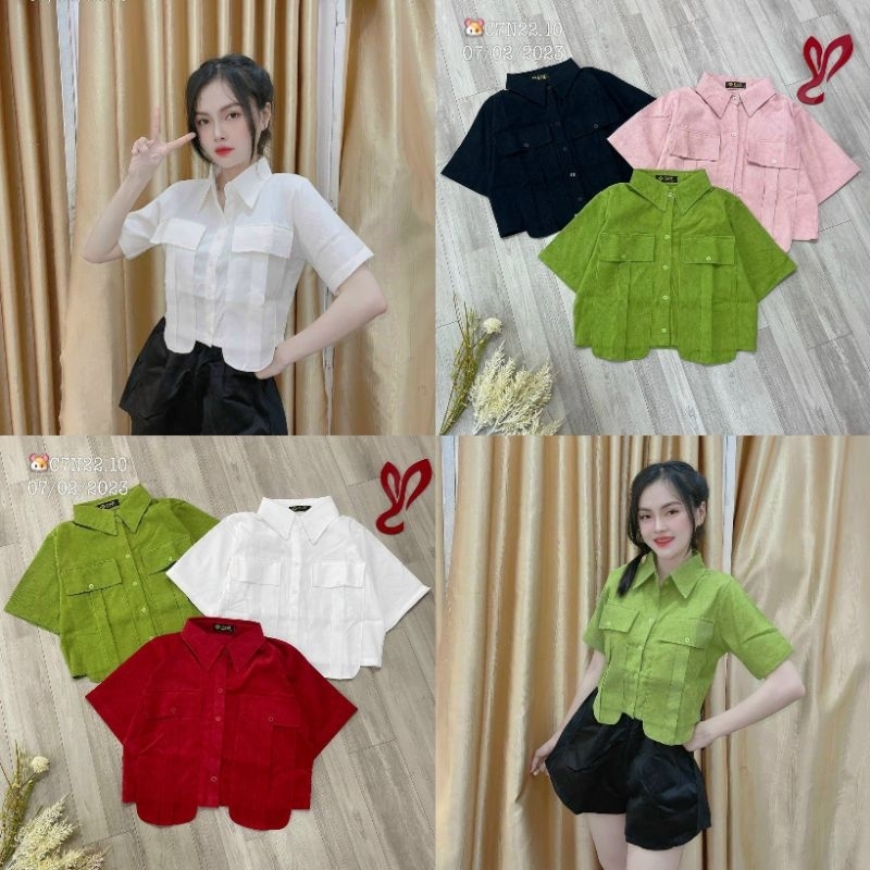ÁO SƠ MI TAY NGẮN 2 TÚI DÀI KIỂU MỚI PHONG CÁCH HÀN QUỐC SIÊU HOT, Chất Nhung Tăm Xịn Thời Trang Nữ Thương Thương Shop