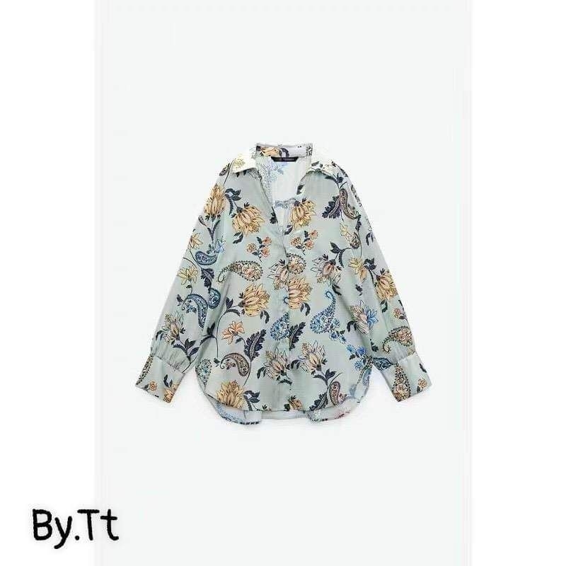 Áo sơmi lụa hoa lá hàng QCL1