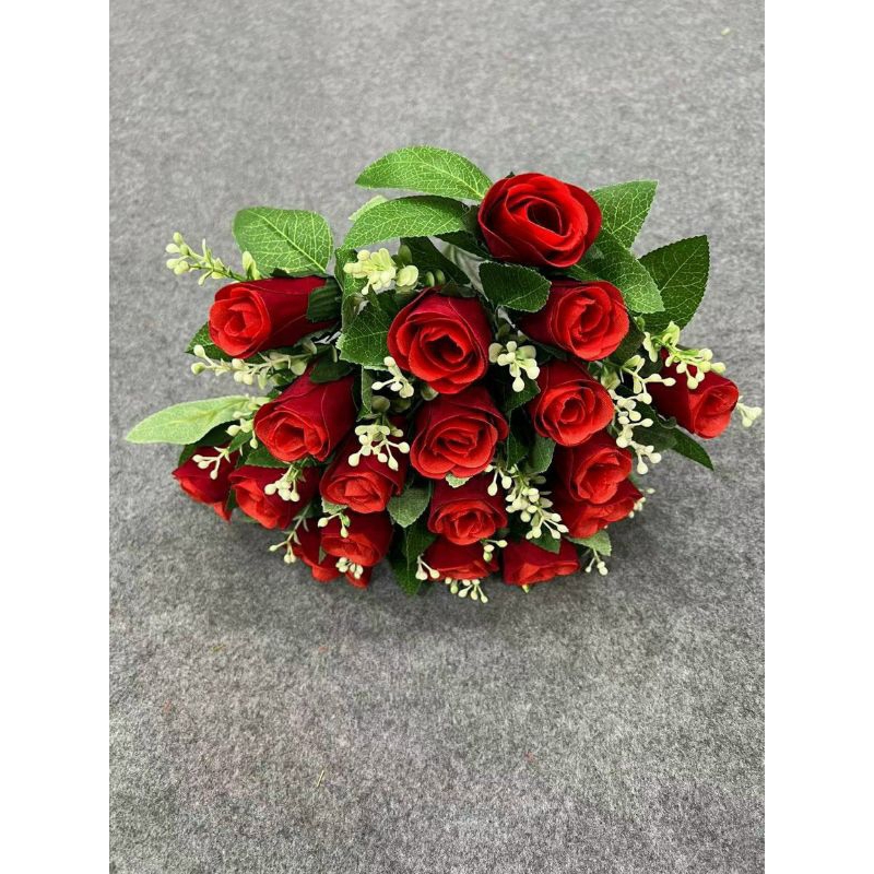 Cụm Hồng Nhung Nụ 18 bông Hoa giả Cao cấp nhập khẩu