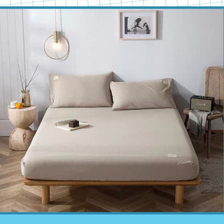 Bộ ga gối cotton tici ga trải giường và 2 vỏ gối ETAMI BEDDING trơn màu be miễn phí bo chun cho ga trải giường