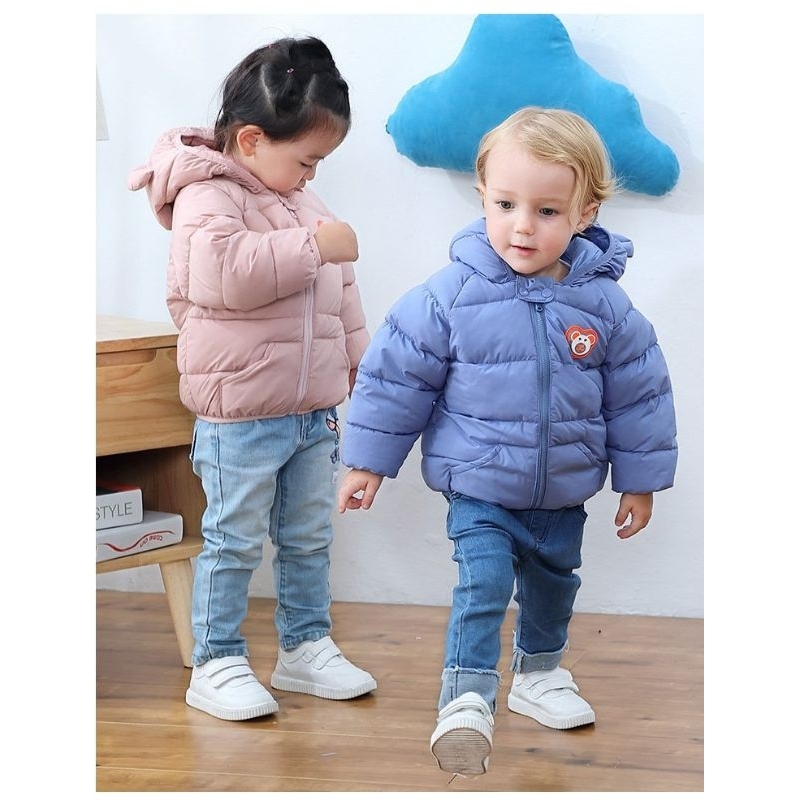 Áo khoác trẻ em tai gấu có đèn nháy hàng quảng châu siêu nhẹ ấm áp bé trai bé gái 6-22kg