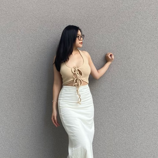 Áo Croptop Tay dài và cột dây  Ren Chân Váy Ngắn Đen Cột Eo Áo Ngực Bra Tôn Dáng Ôm Body  Đi Chơi Đi Du Lịch Đi Biển