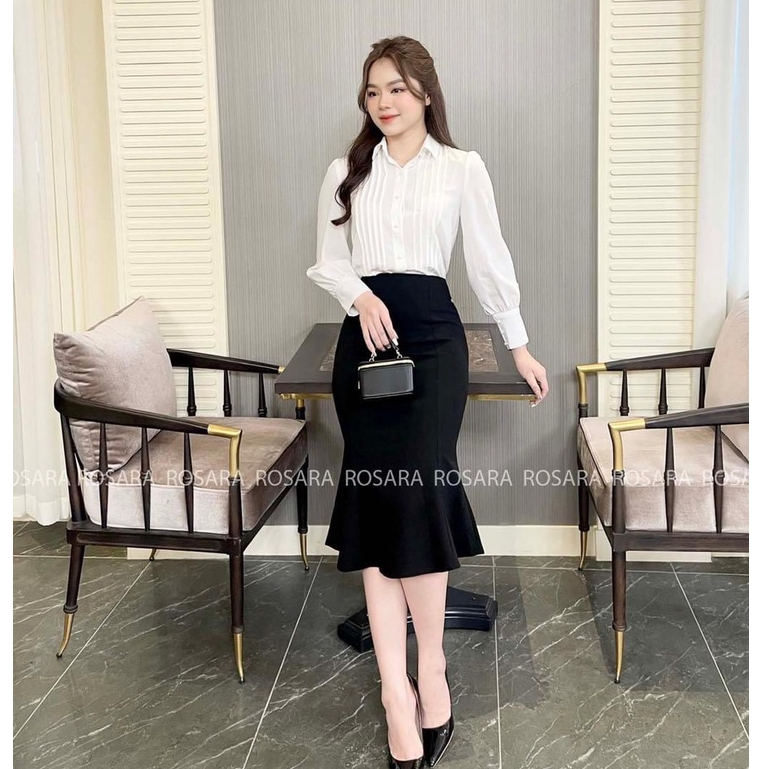 Chân Váy Đen Đuôi Cá Dáng Dài Midi Thời Trang Nữ Rosara CV13