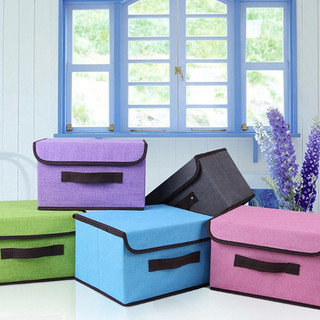 Combo 2 hộp vải đựng đồ đa năng thùng đựng quần áo đồ lót đồ chơi gấp gọn bằng vải cứng cáp có nắp đậy